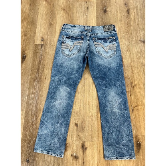 Salvage Mayhem Straight Leg Distressed Jeans Mens 36x32 Blue Buckle SLVG - Picture 7 of 8